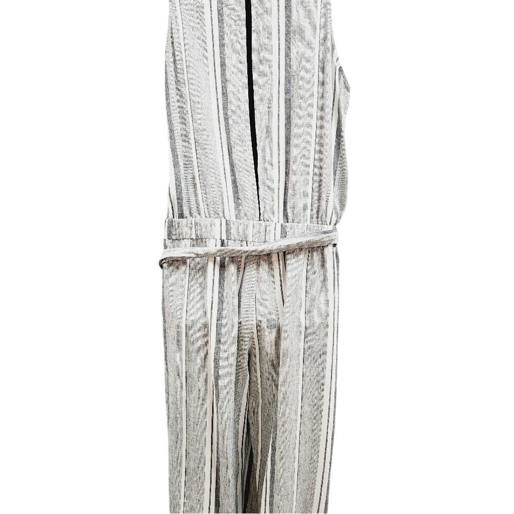 Anthropologie Cloth & Stone Striped Linen Blend Wide Leg Jumpsuit Grey Small - Picture 7 of 11
